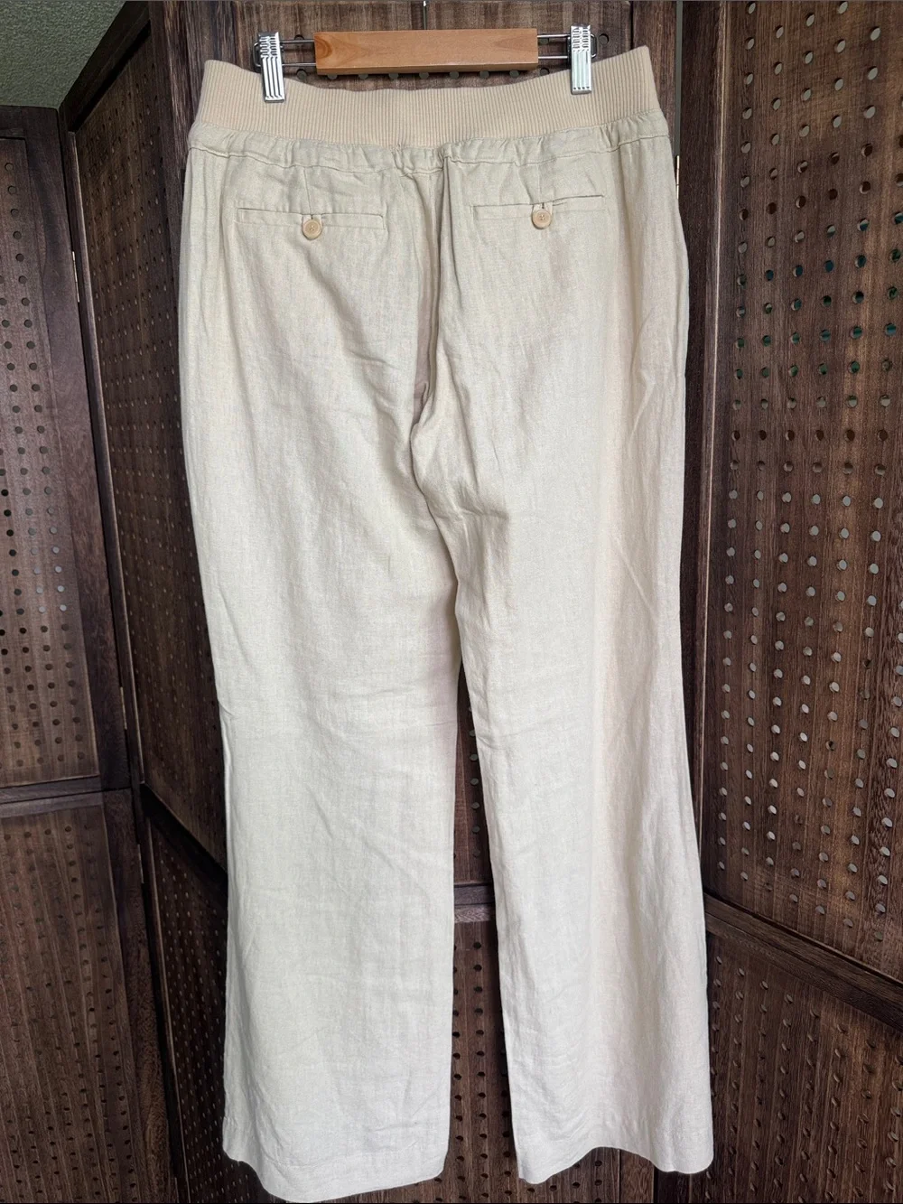 Casual Drawstring Linen Pants in Cream Womens Medium